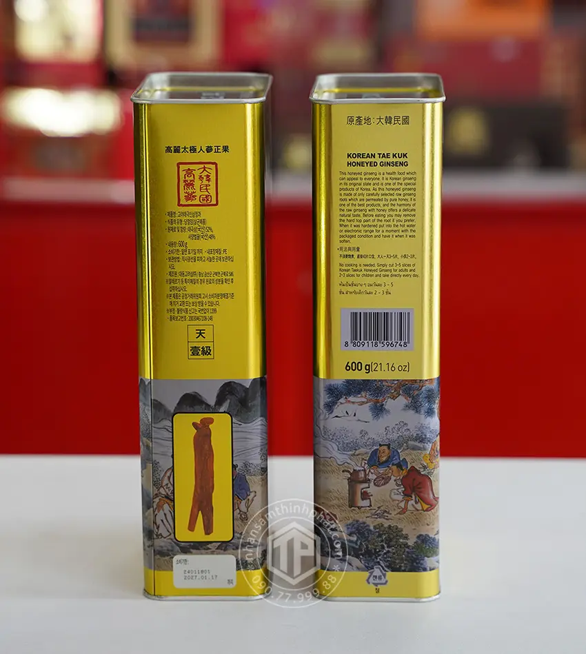 Thái cực sâm tẩm mật ong hộp thiếc 600g Sâm Hàn Quốc 6 năm tuổi cao cấp chính hãng Daedong Thái cực sâm tẩm mật ong hộp thiếc 600g Sâm Hàn Quốc 6 năm tuổi cao cấp chính hãng Daedong