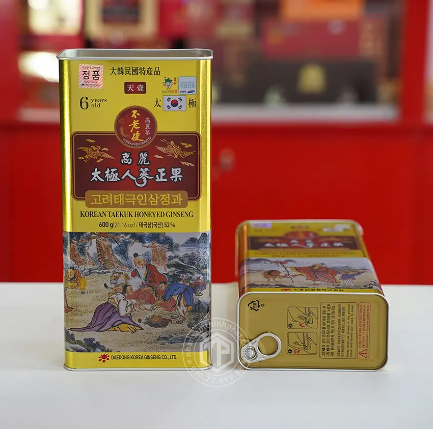 Thái cực sâm tẩm mật ong hộp thiếc 600g Sâm Hàn Quốc 6 năm tuổi cao cấp chính hãng Daedong Thái cực sâm tẩm mật ong hộp thiếc 600g Sâm Hàn Quốc 6 năm tuổi cao cấp chính hãng Daedong